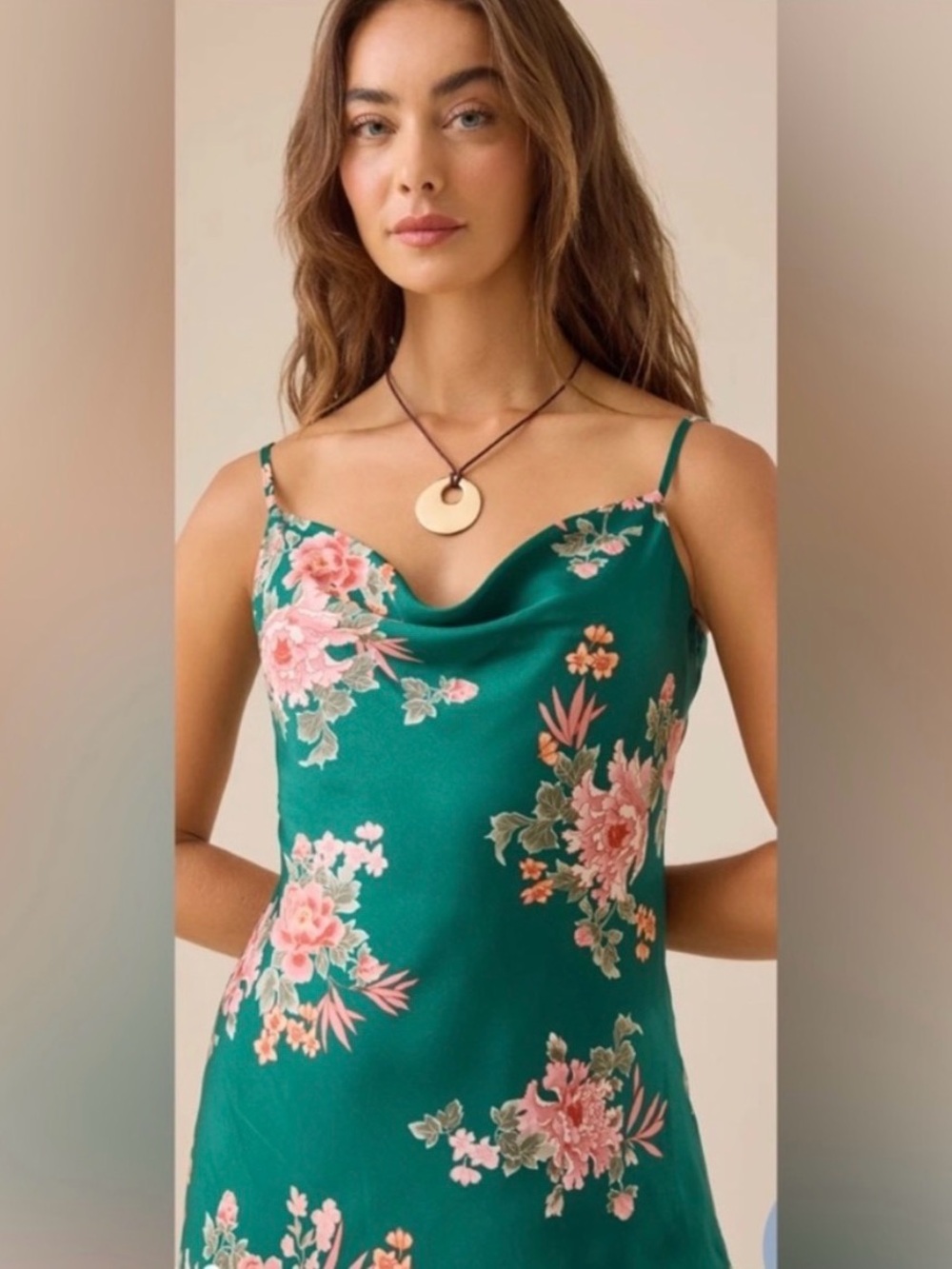 Altar’d State XS Floral Cowl Neck Satin Slip dress - Green